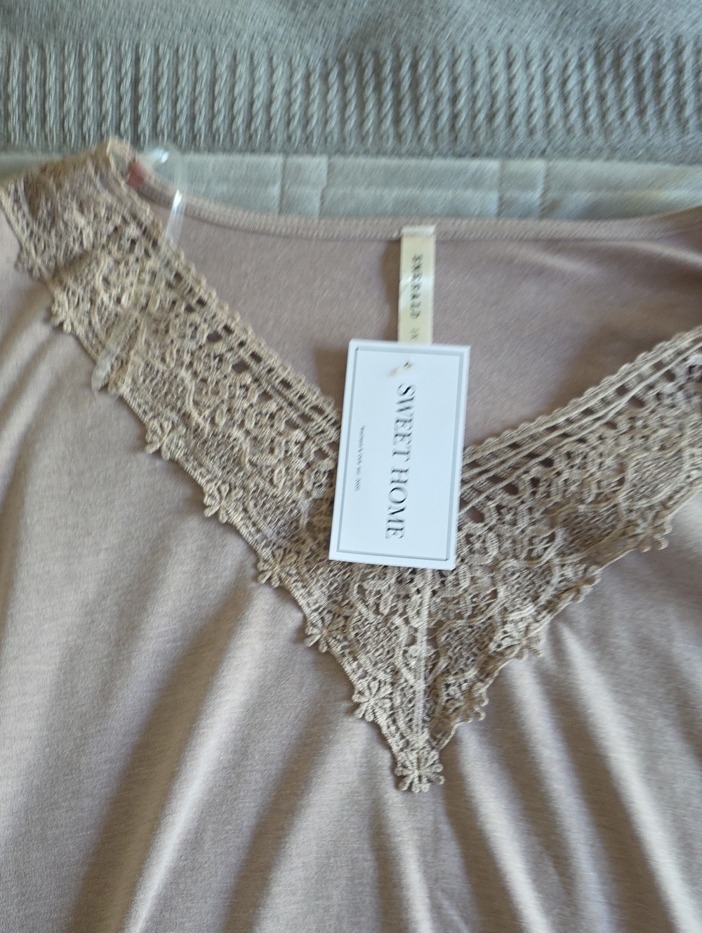 Altar'd State Lace-Trim Chemise in Beige Taupe